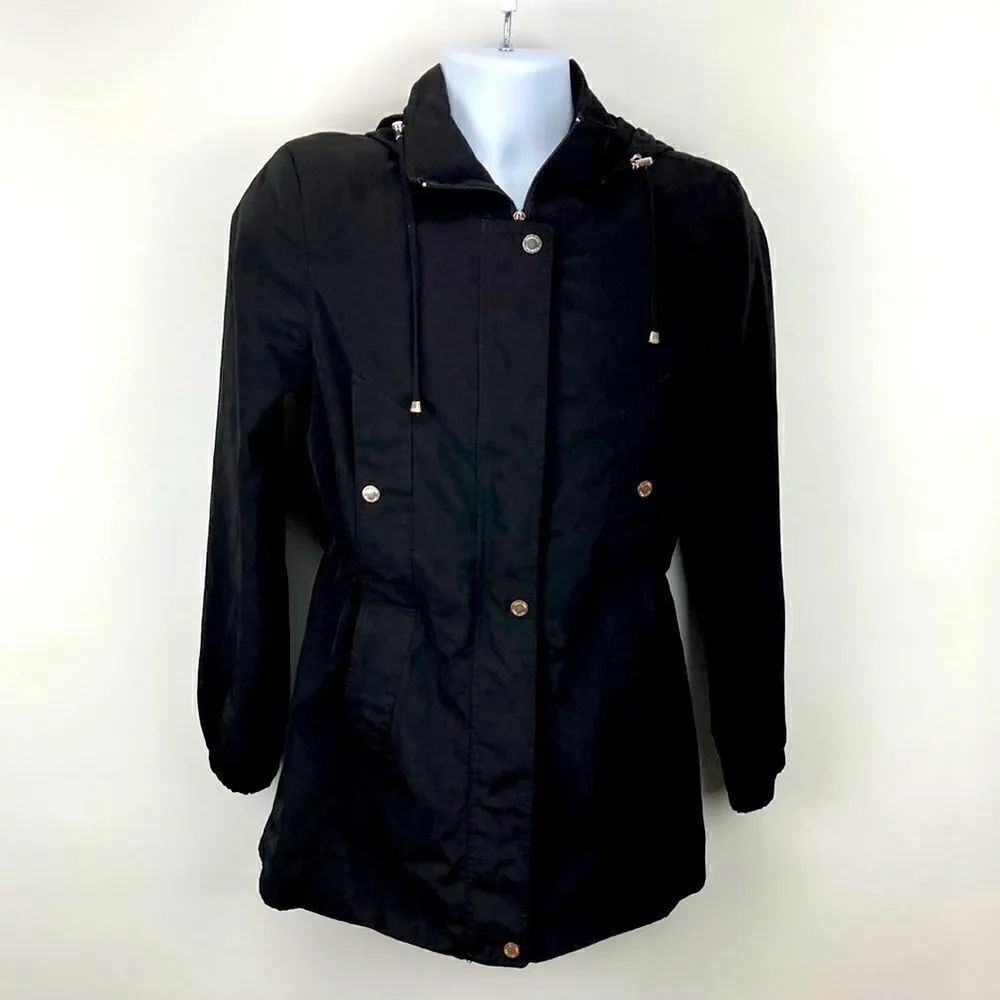 Calvin Klein Pea Coat Zip Up Button Hooded Women’s Size Small